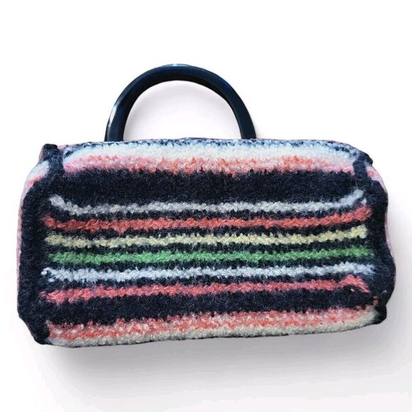 Rare USA TM 319644 Vintage Y2K Knit Felt Multi - Melamine Handle Bag Hippie Boho - Picture 7 of 10